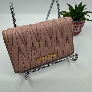 Miu Miu Blush Pink soft leather Metalsse Nappa credit card holder